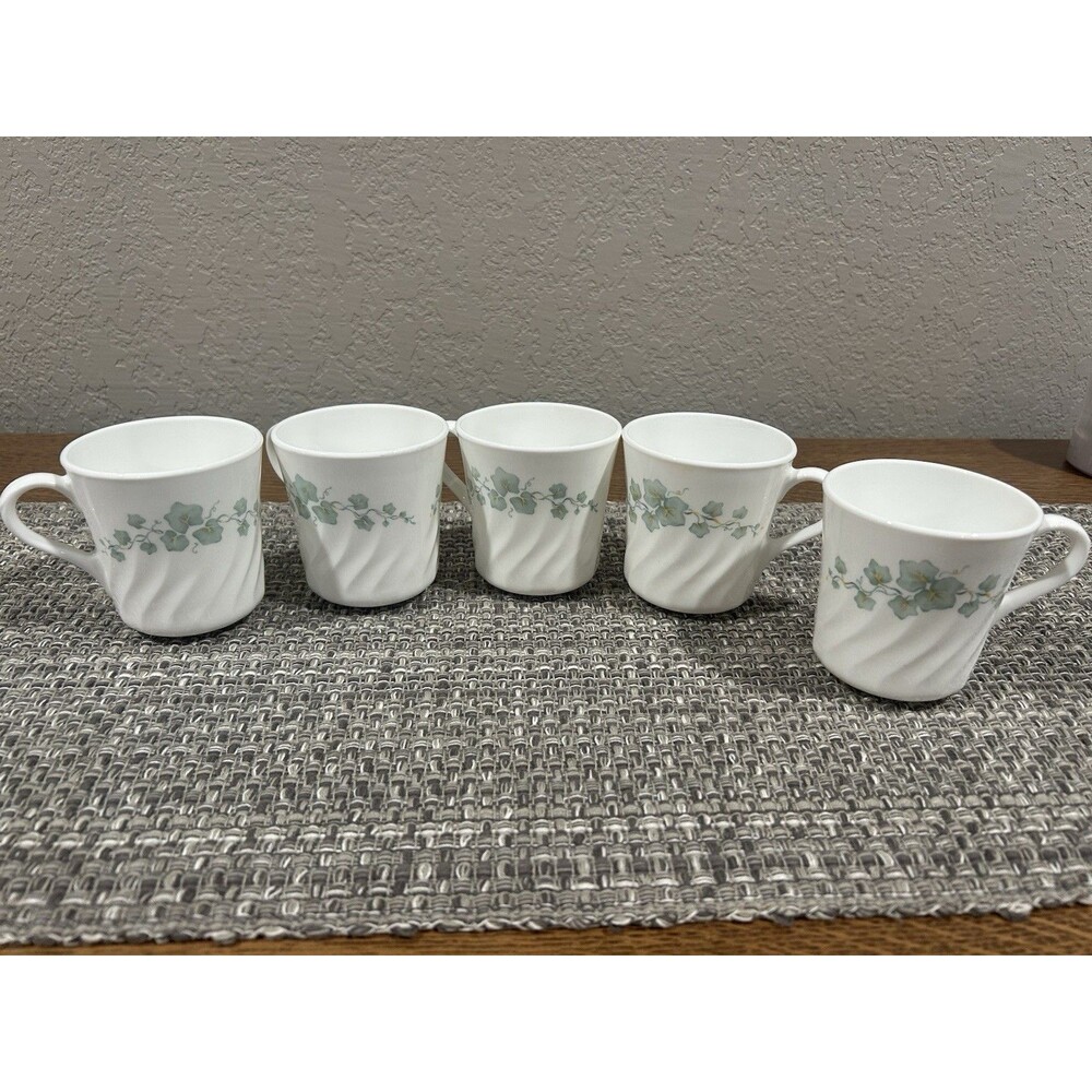 Corelle Callaway Ivy Swirl Coffee Mugs Cups Vintage Set Of 5 Corning USA